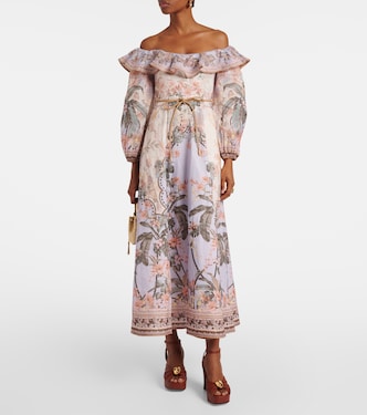 Abito midi Wylie in lino con stampa | Zimmermann