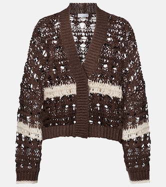 Open-knit jute and cotton-blend cardigan | Brunello Cucinelli