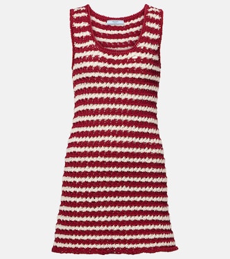 Vestido corto de croché de algodón a rayas | Prada