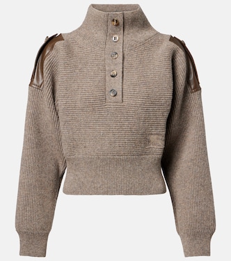Cropped leather-trimmed wool-blend sweater | Burberry