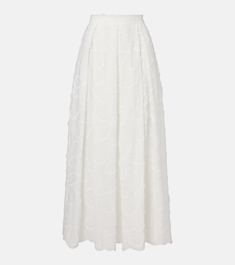 Embroidered cotton-blend midi skirt | Elie Saab