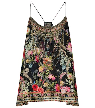 Top lencero de seda estampado con adornos | Camilla