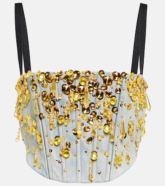 Embellished denim bustier | Miu Miu