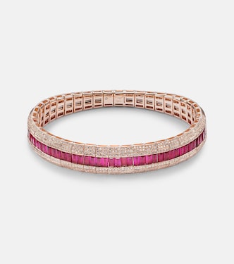 Armband Diamond Pave Scales Stretch aus 18kt Roségold mit Diamanten und Rubinen | Shay Jewelry