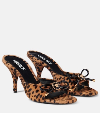 Mules Leopard Opera Bow 95 in shearling | Versace