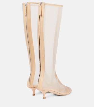 Leather-trimmed mesh knee-high boots | Christopher Esber