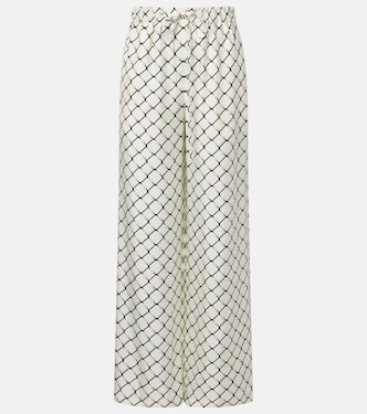 Horsebit真丝斜纹布阔腿裤 | Gucci