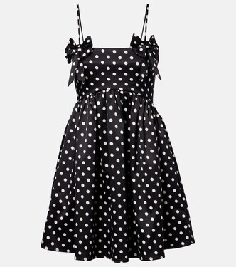 Bow-detail polka-dot satin minidress | Ganni