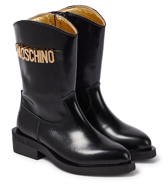 Stivali texani in pelle con logo | Moschino Kids