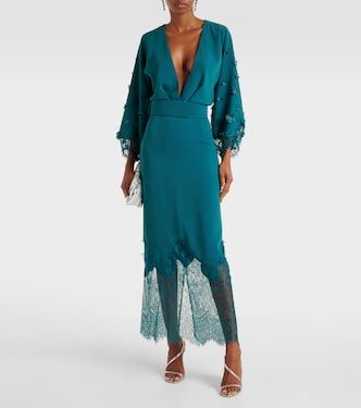Vestido midi drapeado con encaje | Costarellos