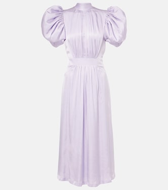 Puff-sleeve satin midi dress | Rotate
