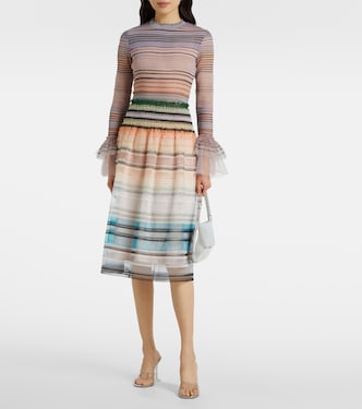 Jupe midi rayée en tulle | Susan Fang