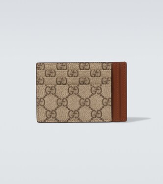 Portacarte in canvas GG con pelle | Gucci