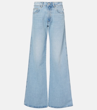 Leather-trimmed wide-leg jeans | Coperni