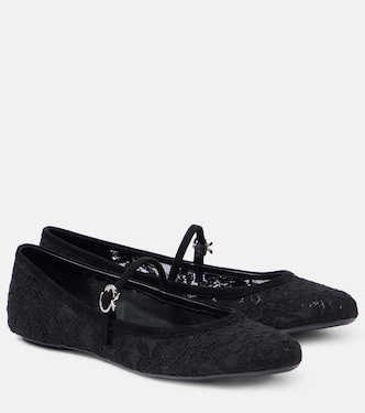 MJ leather-trimmed lace ballet flats | Gianvito Rossi