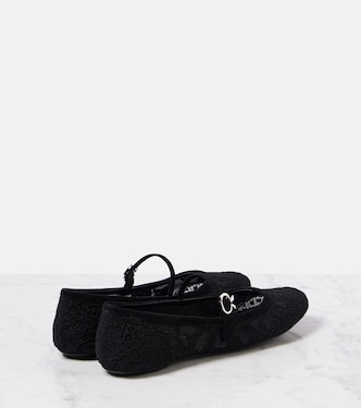 MJ leather-trimmed lace ballet flats | Gianvito Rossi