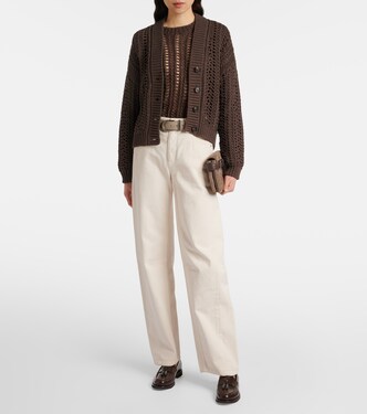 Cardigan in maglia traforata di cotone | Brunello Cucinelli