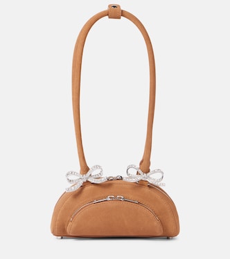 Verzierte Schultertasche aus Veloursleder | Self-Portrait
