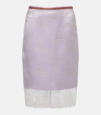 Gonna midi in pizzo con ricami in pelle | Jacques Wei