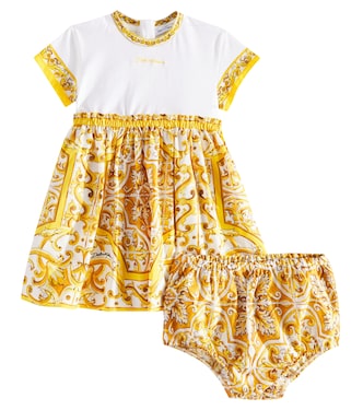 Baby - Abito e culottes Majolica in popeline di cotone | Dolce&Gabbana Kids