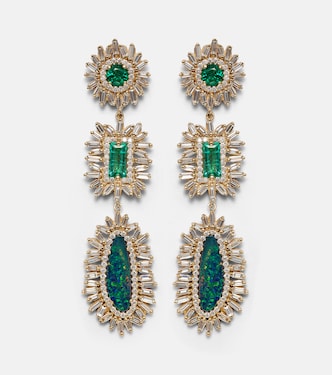 Ohrringe aus 18kt Gelbgold mit Diamanten, Smaragden und Opal | Suzanne Kalan
