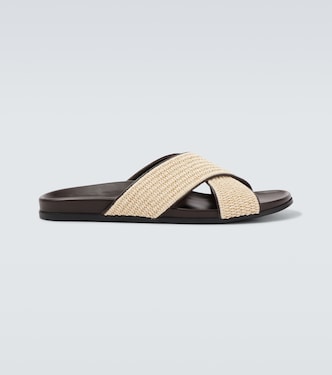 Chiltern leather-trimmed raffia slides | Manolo Blahnik