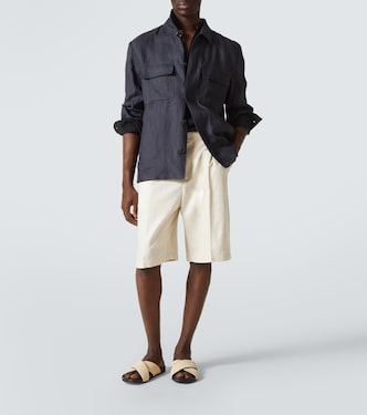 Chiltern leather-trimmed raffia slides | Manolo Blahnik