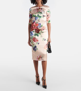 Robe midi en satin à fleurs | Dolce&Gabbana