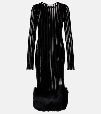 Knit faux fur-trimmed midi dress | Blumarine