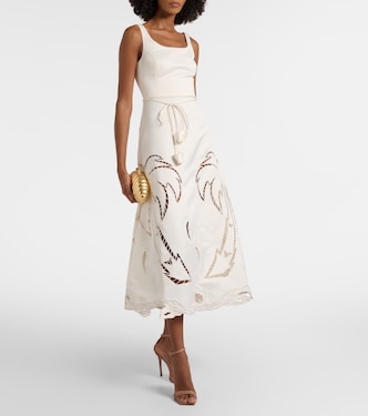 Palm laser-cut embroidered midi dress | Leo Lin
