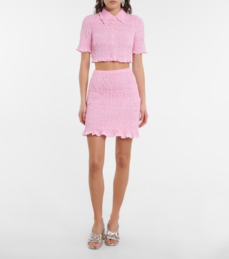 Camicia cropped in cotone a quadri | Miu Miu