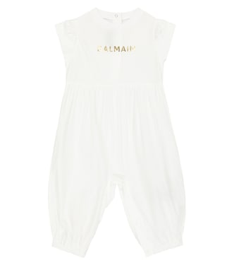 Baby - Jumpsuit corta in cotone con logo | Balmain Kids