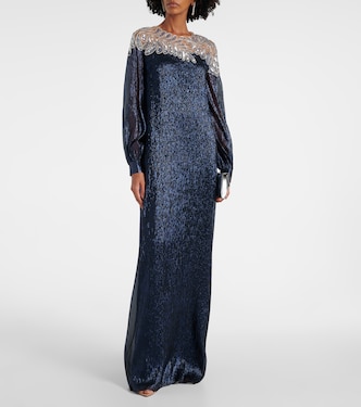 Caftano in mousseline con cristalli | Oscar de la Renta