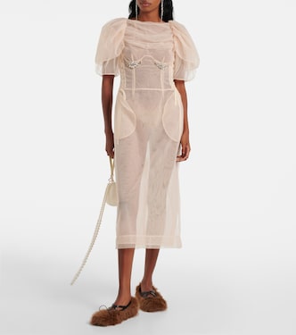 Embellished ruched mesh midi dress | Simone Rocha