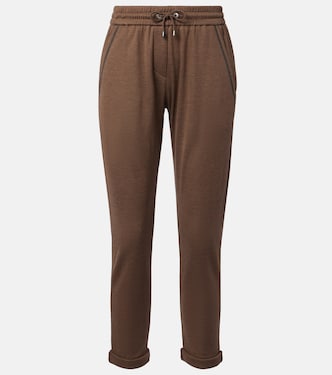 Embellished cotton-blend sweatpants | Brunello Cucinelli