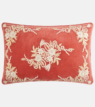 Embroidered cotton velvet cushion | Les-Ottomans