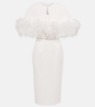 Bridal feather-trimmed crêpe midi dress | Safiyaa