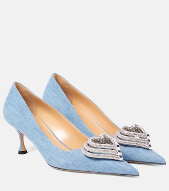 Verzierte Pumps Triple Heart 60 aus Denim | Mach & Mach
