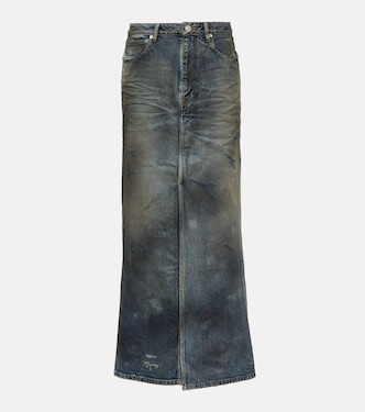 Falda larga en denim desteñido | Balenciaga