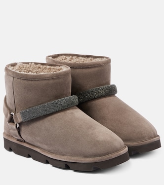 Stiefel Monili aus Veloursleder mit Shearling | Brunello Cucinelli