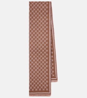 Bufanda en mezcla de lana en jacquard con GG | Gucci