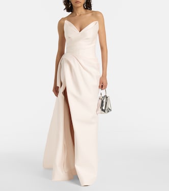 Draped strapless mikado gown | Monique Lhuillier