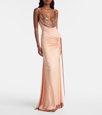 Vestido de fiesta de satén con malla metálica | Rabanne