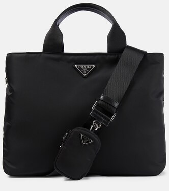 Leather-trimmed nylon tote | Prada