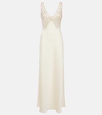 Diamanté-embellished satin maxi dress | Self-Portrait
