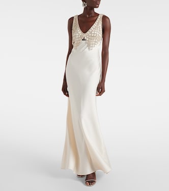 Diamanté-embellished satin maxi dress | Self-Portrait