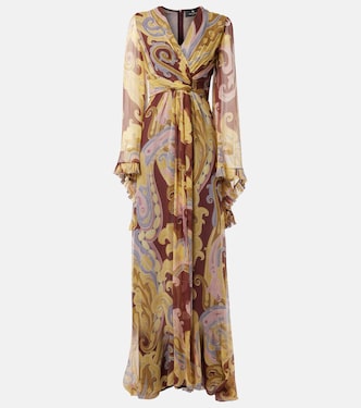 Printed gathered silk chiffon gown | Etro