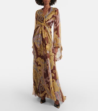 Printed gathered silk chiffon gown | Etro