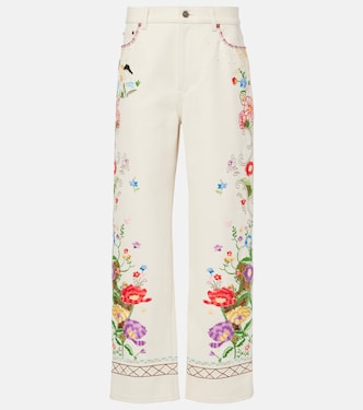 High-rise floral embroidered straight jeans | Valentino