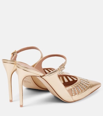 Verzierte Mules Bardot 90 aus Metallic-Leder  | Malone Souliers